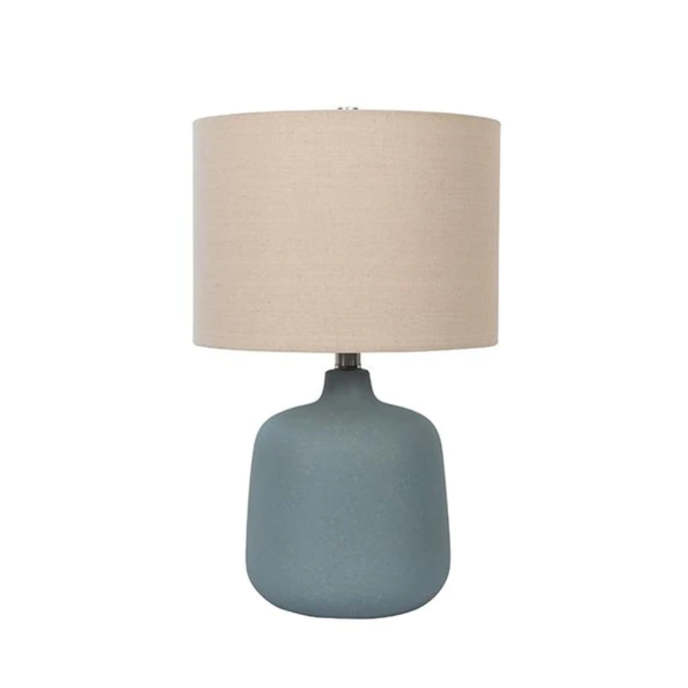Lampe de table en céramique gris-bleu à abat-jour en lin Luce Lumen