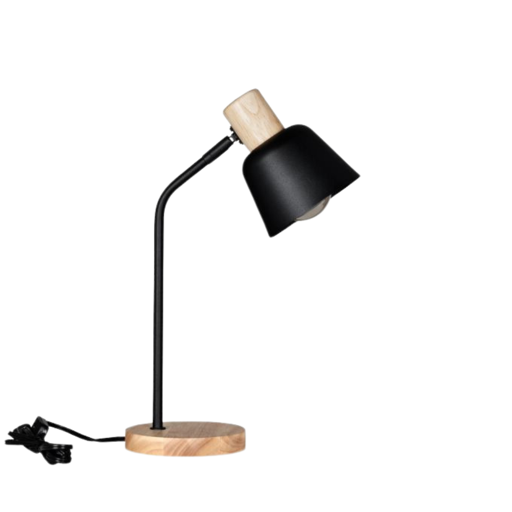 Lampe de table Lizella noir et bois au style moderne de Eglo