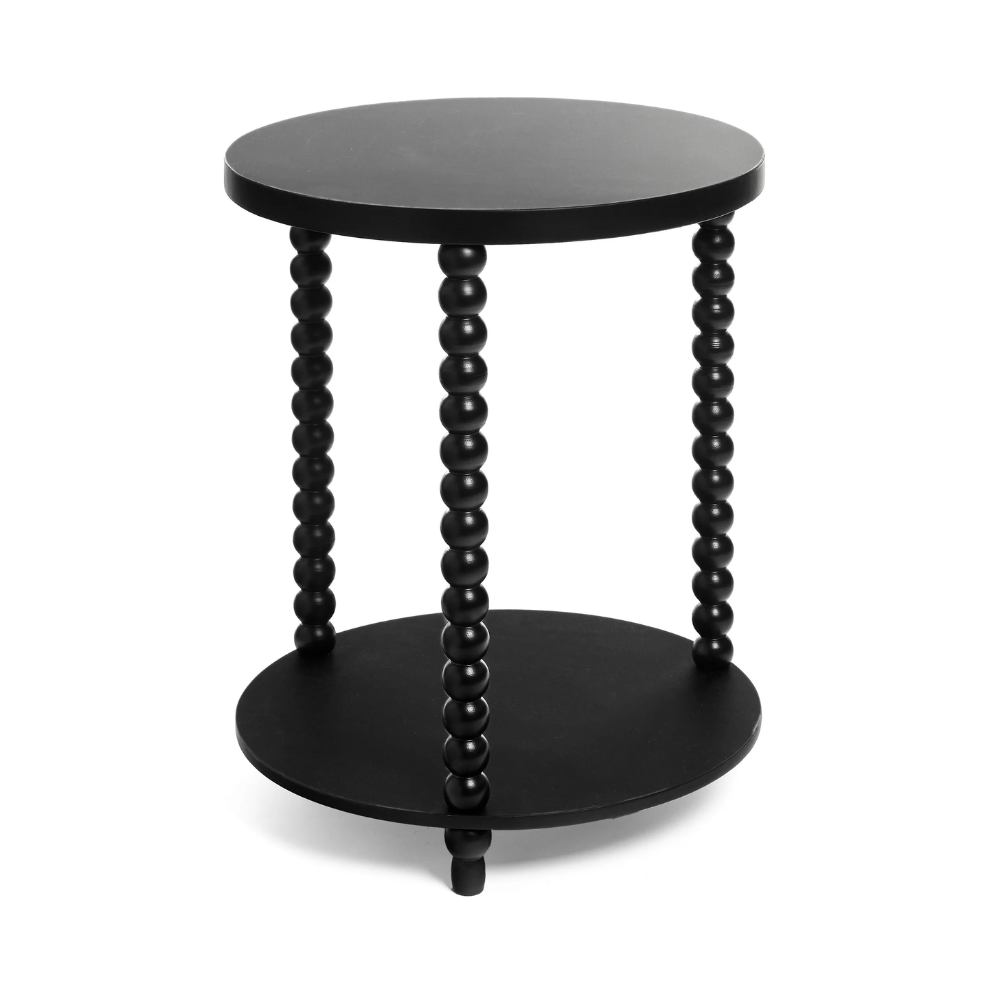Table d’appoint noire moderne à double plateau et pieds sculpturaux