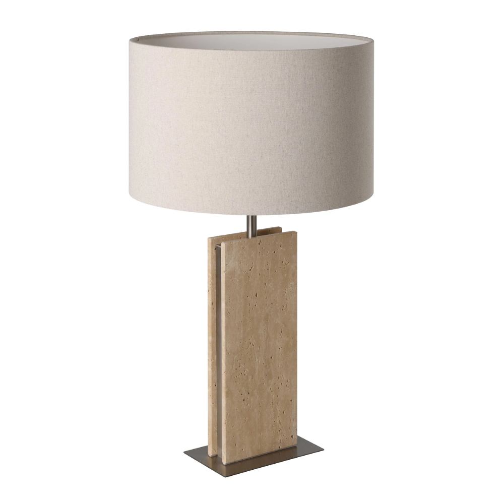 Lampe de table Belesar au fini nickel poli avec base en travertin