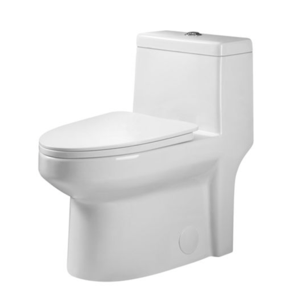 Toilette monopièce allongée blanche siège inclus double chasse