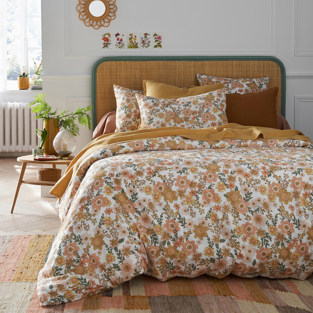 Housse de couette en coton Queen Merida praline fleurie