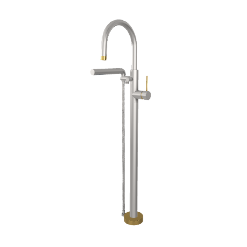Robinet de bain au sol nickel brossé Umix de Aquabrass