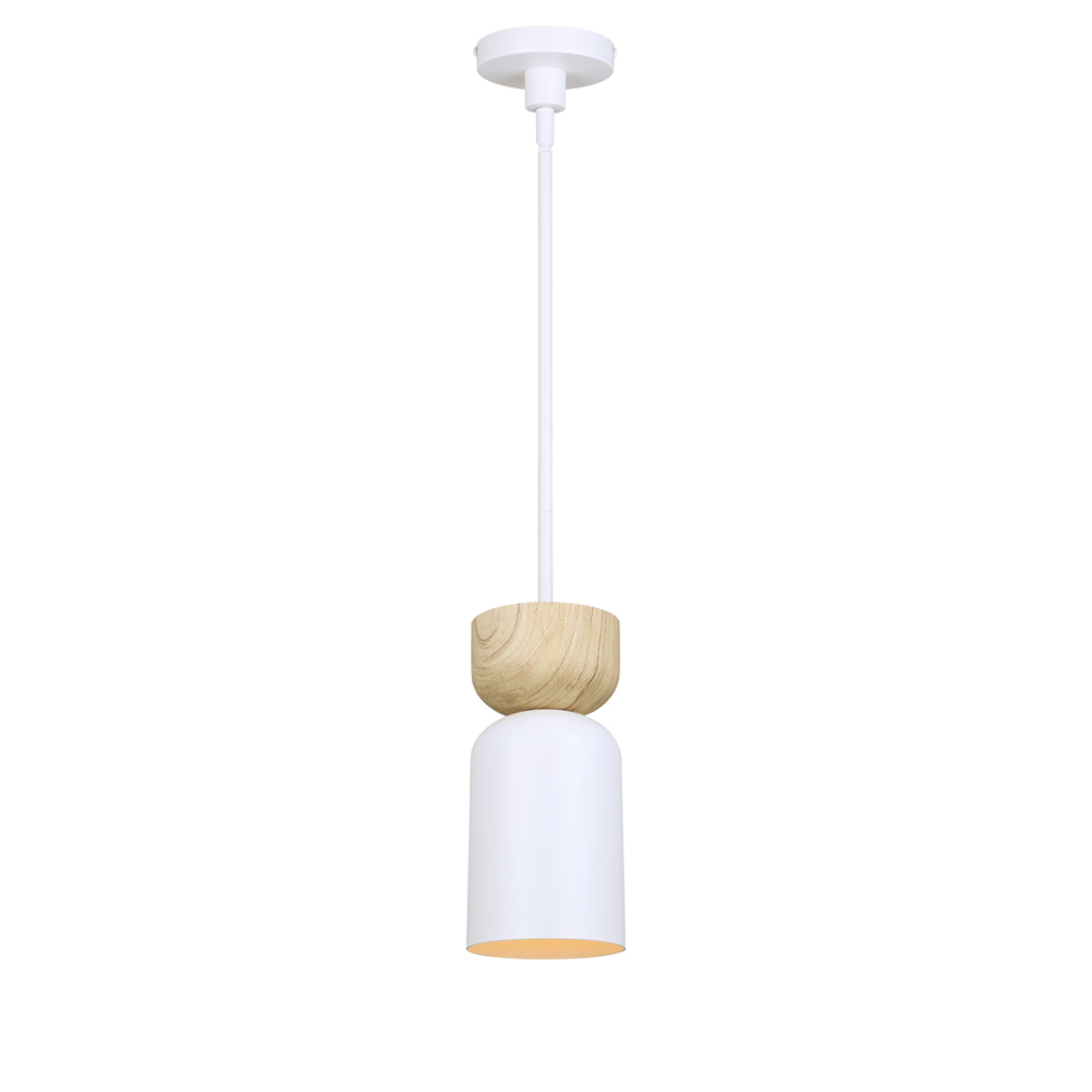 Luminaire suspendu style scandinave blanc mat et bois Canarm