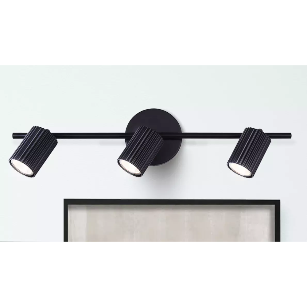 Luminaire sur rail Rexton modulable noir à 3 projecteurs DEL