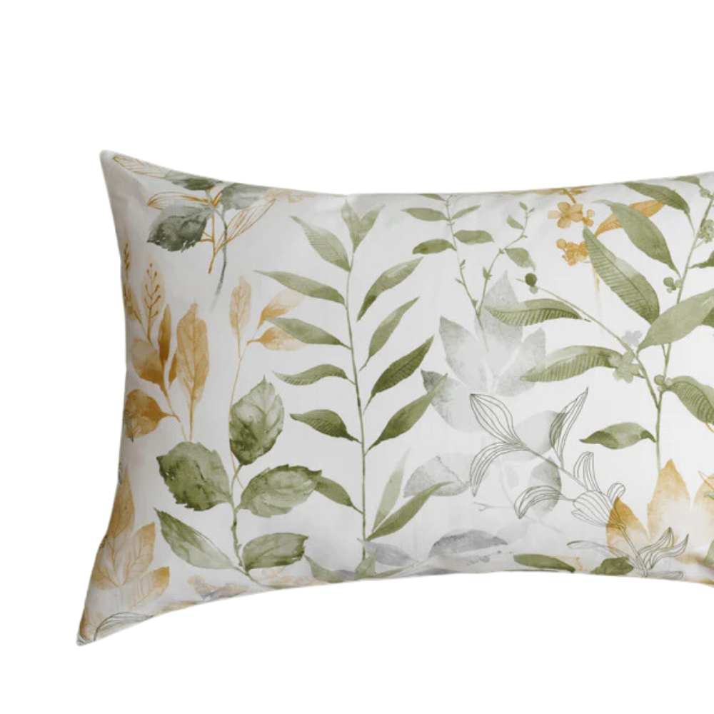 Housse de couette coton Aspen queen motif botanique vert et doré