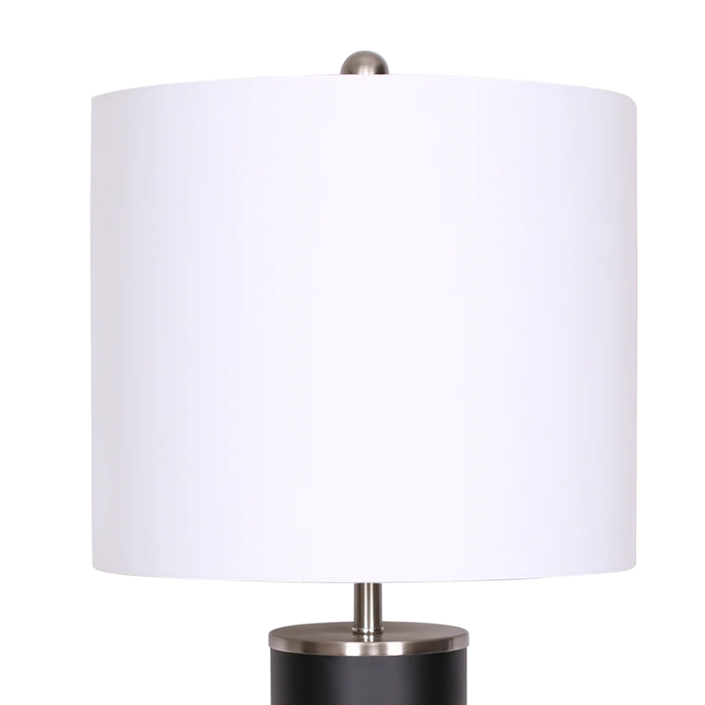 Lampe de table mid century moderne noir mat à abat-jour blanc